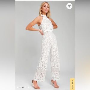 BNWT lulus Britney White Lace Halter Jumpsuit